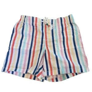 Girl's Woven‎ Shorts White Colorful Stripes Elastic Waist Size 10 - 12